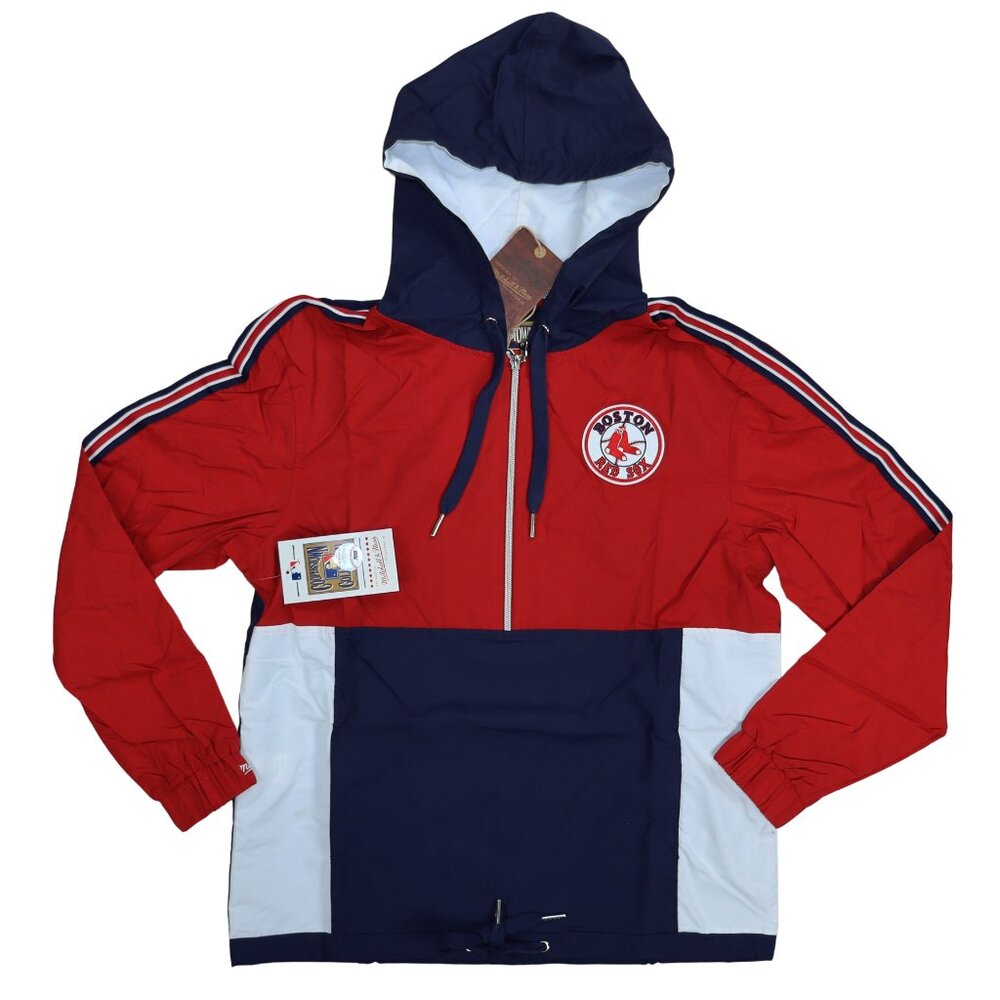 Mitchell & Ness Boston Red Sox MLB 1/2 Zip Hooded Women's Windbreaker Jacket NWT